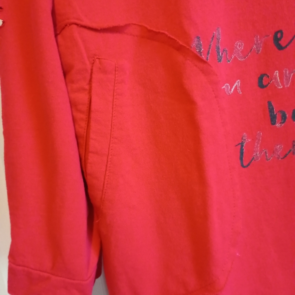 Oversized Graphic Long Sleeve‎ Top - Distressed 'Wherever U care"' 100% Cotton - Picture 10 of 16